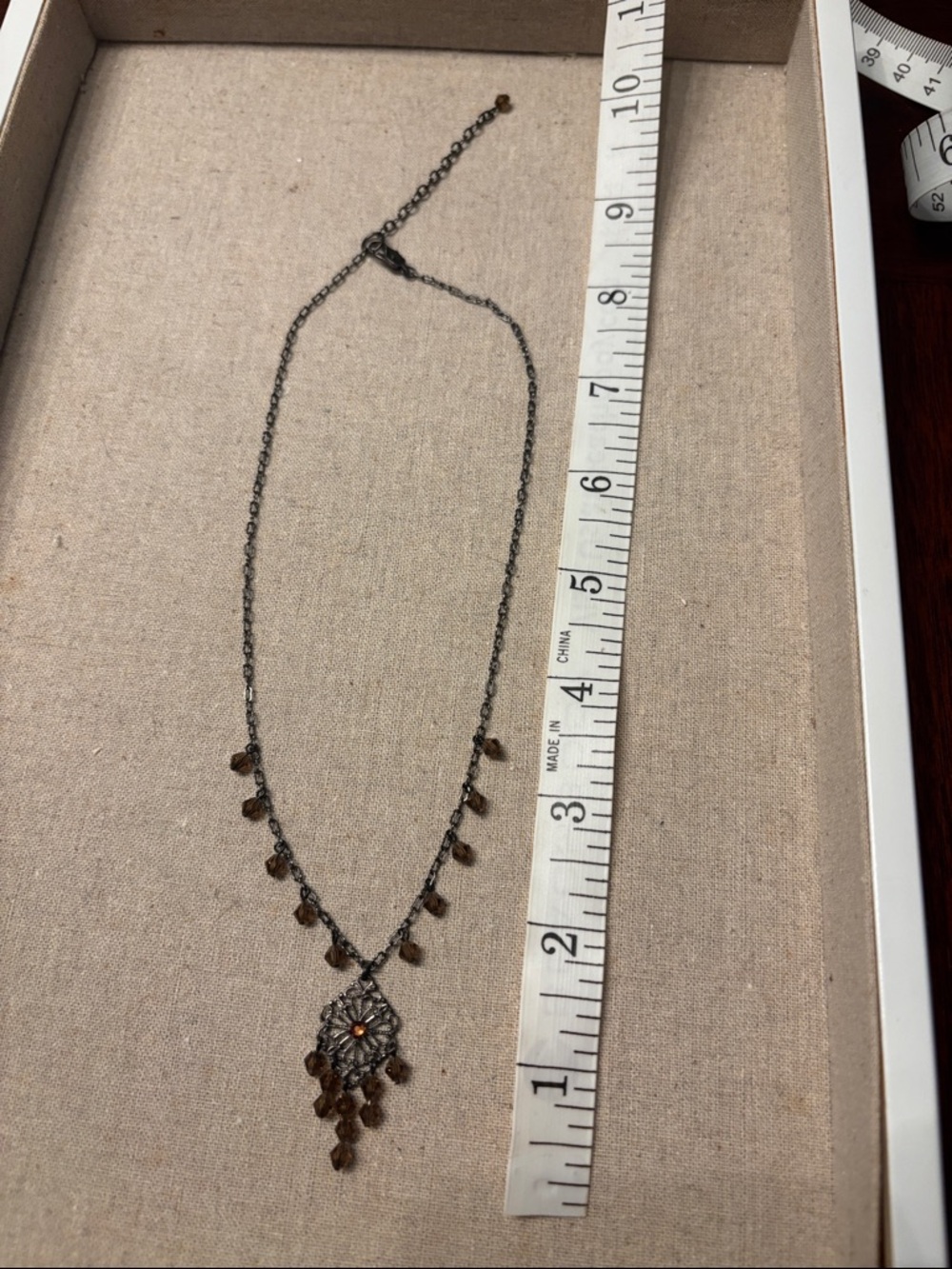 Delicate Filigree Pendant Necklace with Amber Teardrop Accents - Women's Jewelry - Picture 6 of 6